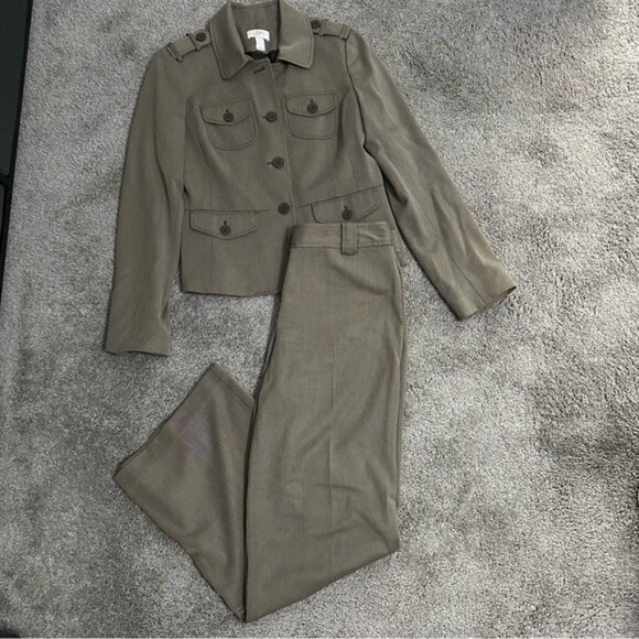 Ann Taylor LOFT Safari Suit Set Taupe Utility Chic Size 6 Workwear - Picture 8 of 16